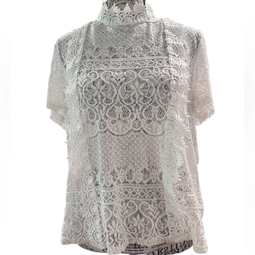 Charlotte Russe White Lace Short Sleeve Blouse, 1X